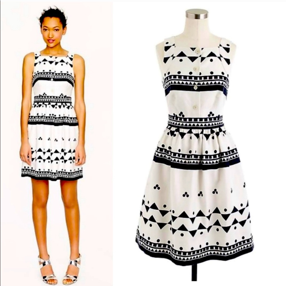 J. Crew White Linen Roller Girl Print Dress